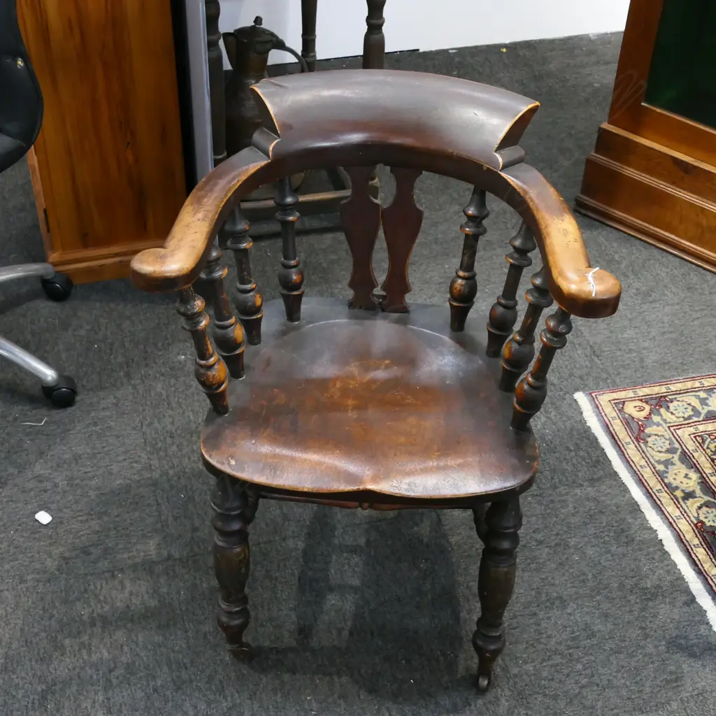 ANTIQUE ENGLISH PUB CHAIR MAKERS MARK BATES H810MM Image 1++