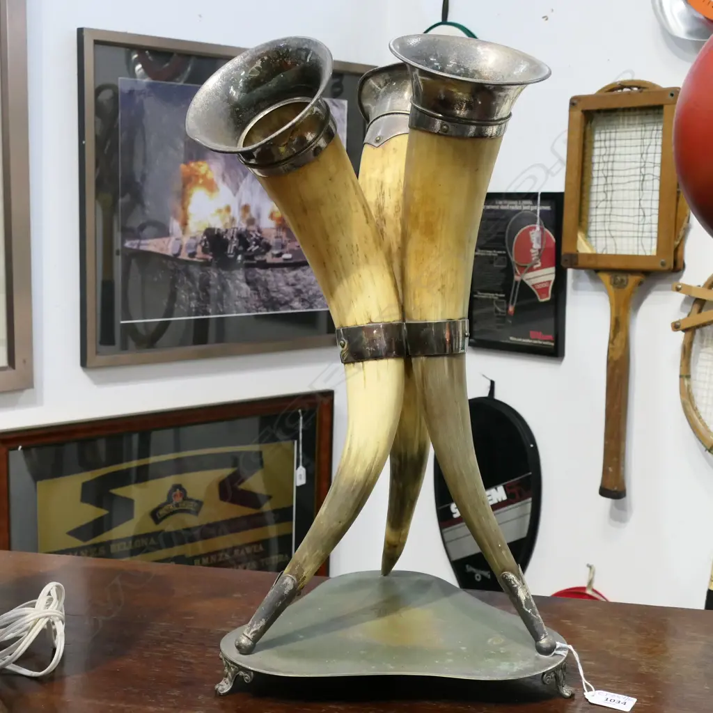 VICTORIAN TRI- HORN CENTERPIECE EPERGNE H.480mm silver plate fittings Image 1++