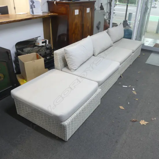 3 PART 'DOMUS VENTURES' OUTDOOR SOFA 2750x900x700mm + OTTOMAN 920x920x400mm