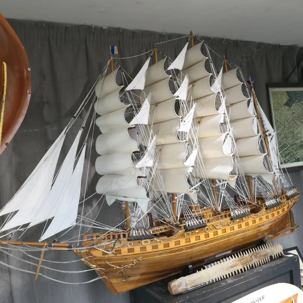 LG MODEL 5 MAST SAILING SHIP 'FRANCE II' ON STAND  H.1330mm L.1850mm & BOX (915x410x410mm) Image 1++