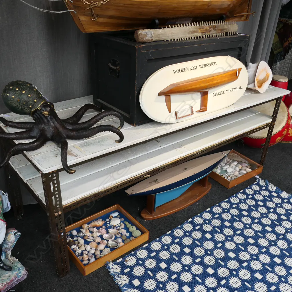 INDUSTRIAL STYLE TABLE - WHITE PAINTED PLANK TOP 1920x880x690mm Image 1++