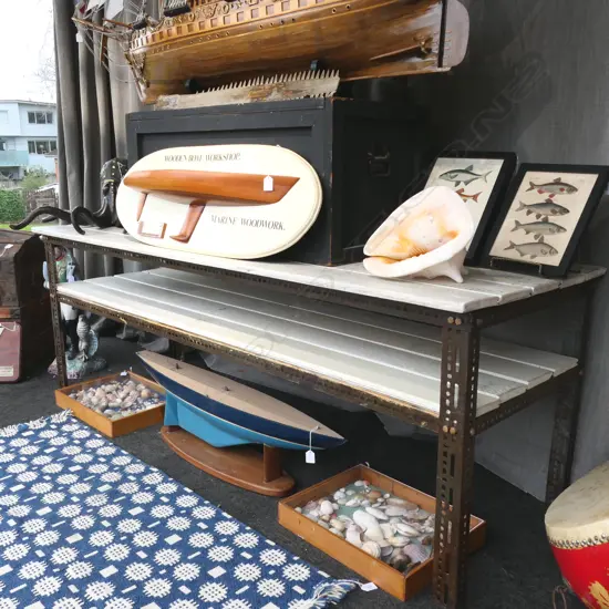 INDUSTRIAL STYLE TABLE - WHITE PAINTED PLANK TOP 1920x880x690mm