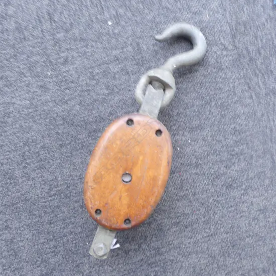 SAILORS WOOD & GALVANIZED VINTAGE DOUBLE PULLEY L380MM