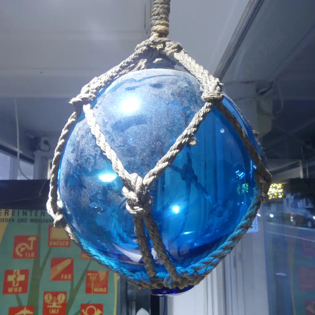BLUE GLASS ROPE BOUND FISHING FLOAT DIA240MM Image 1++