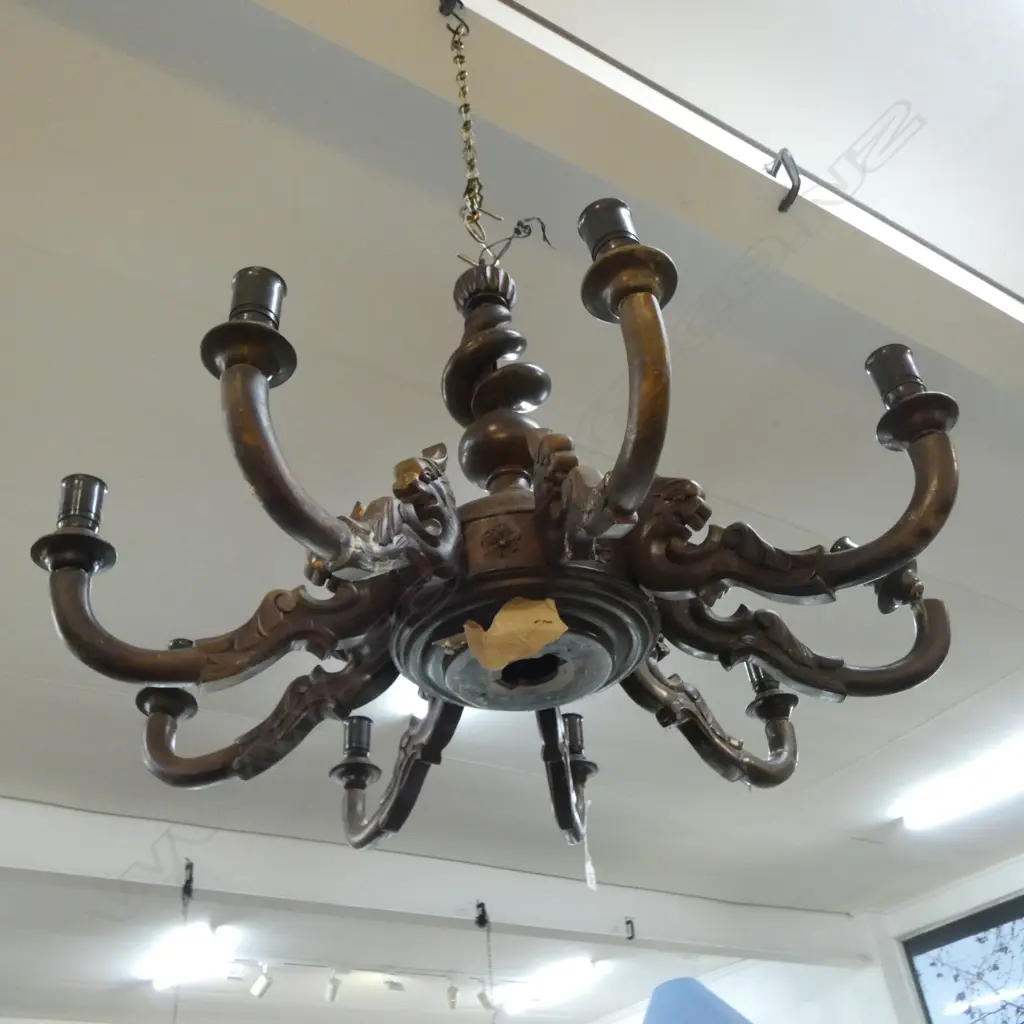 9 LIGHT WOODEN CHANDELIER 900mm dia Image 1++