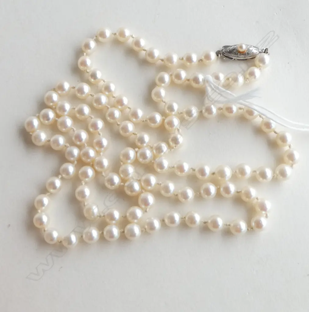 cultured pearl necklace silver clasp L.680mm individually knotted orig.est. $2,600 Image 1++