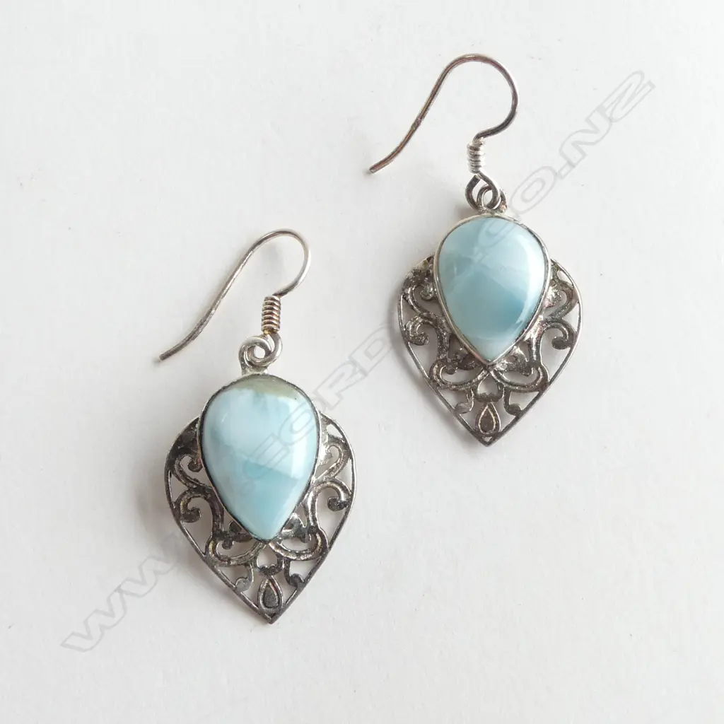 PR SILVER FILIGREE & LARIMAR EARRINGS Image 1++
