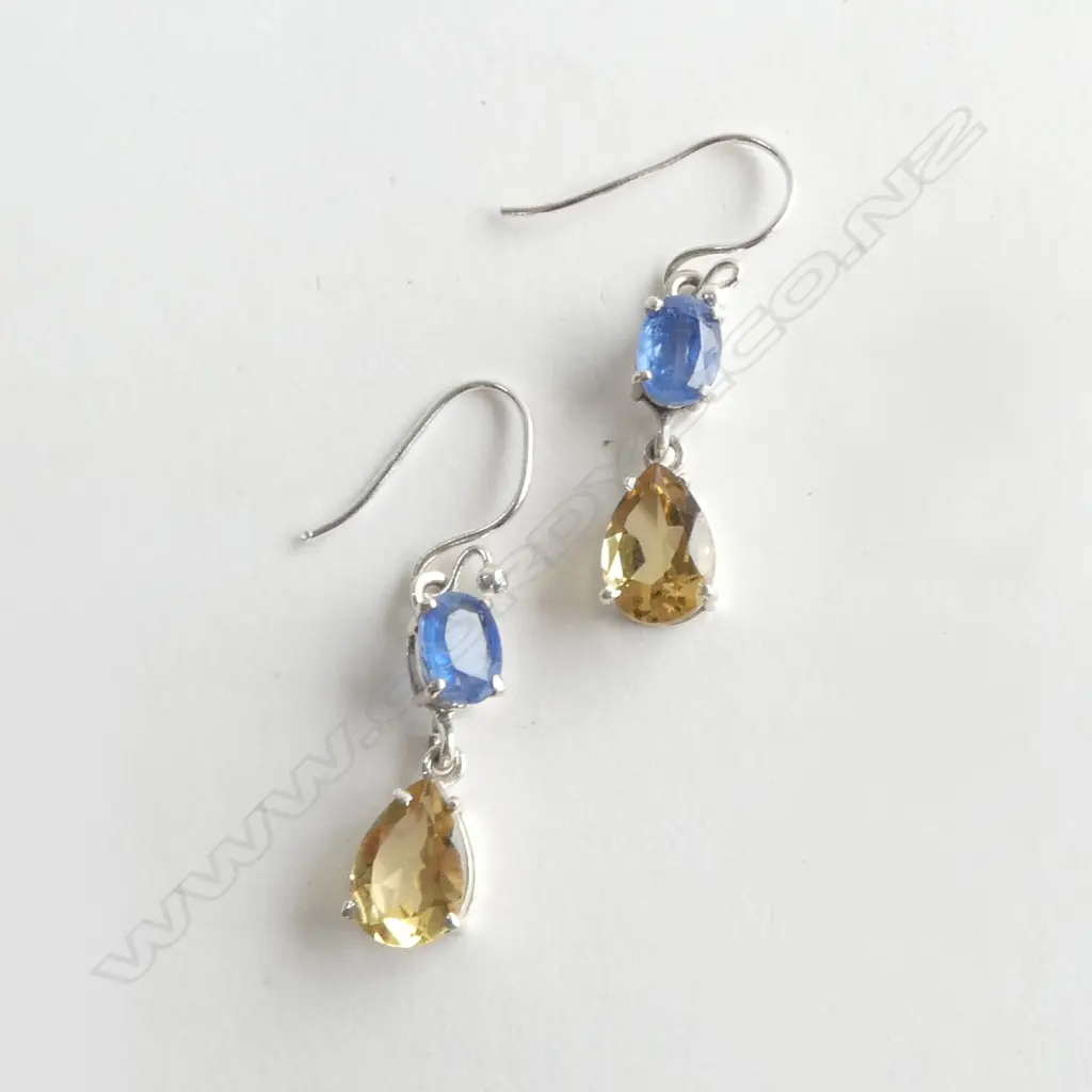 PR LOLITE, CITRINE & SILVER DROP EARRINGS Image 1++