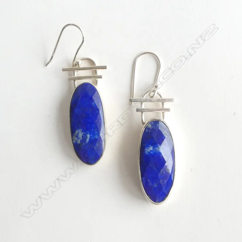 PR OVAL LAPIS & SILVER EARRINGS Image 1++