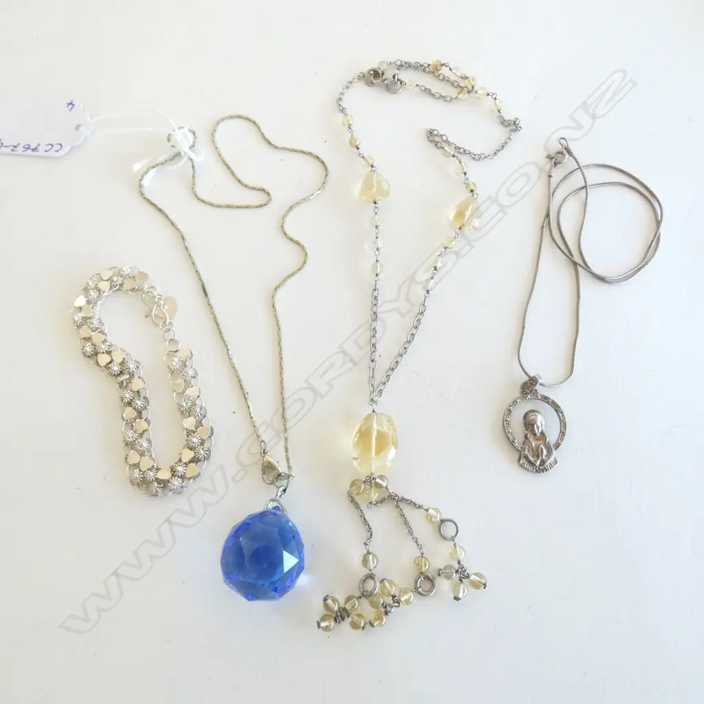 2 GEMSTONE/GLASS? NECKLACES (1 STG), STG SILVER MADONNA PENDANT 5.01grms, etc Image 1++