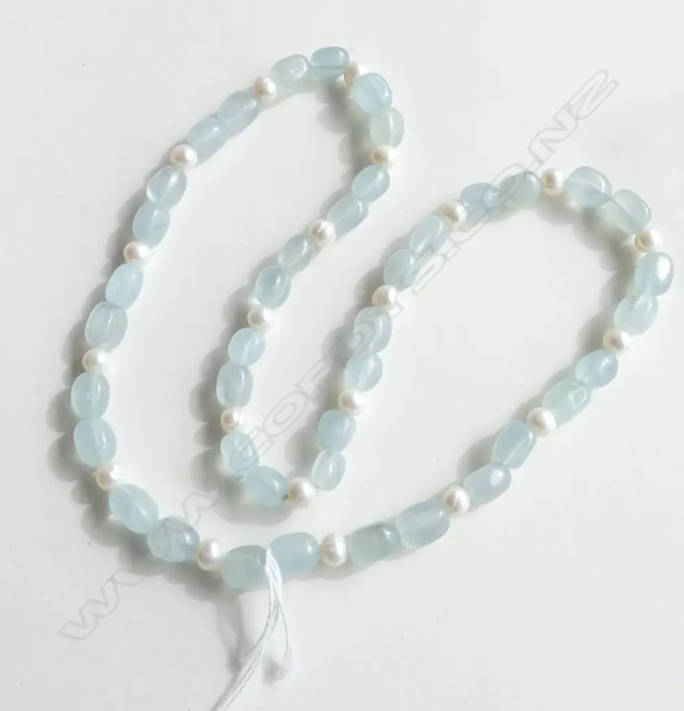 AQUAMARINE & PEARL NECKLACE, L.600mm Image 1++
