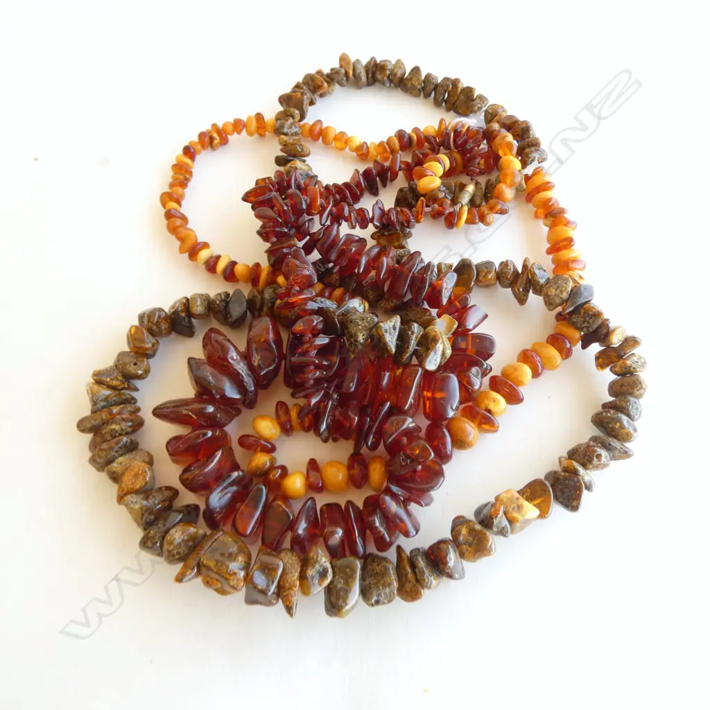 Three LONG AMBER CHIP NECKLACE L.700 + 600 + 580mm ea approx Image 1++