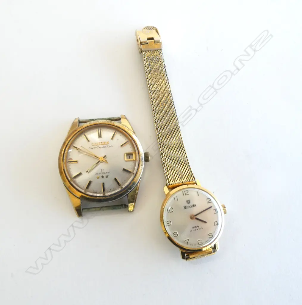 2 WRIST WATCHES; CITIZEN SUPER CRYSTAL DATE, NIVADA F77 (SWISS) Image 1++