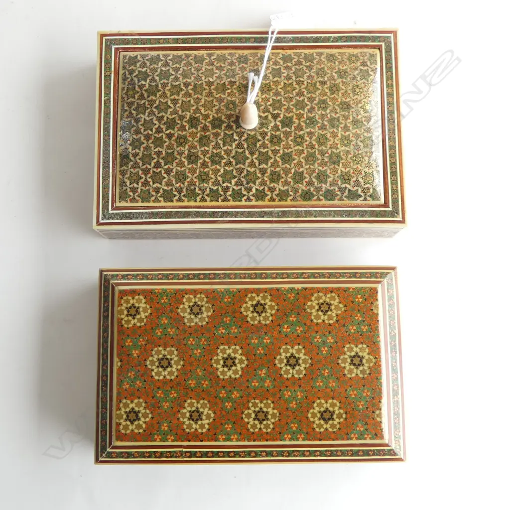 2 ANGLO INDIAN KHATAM STYLE INLAID BOXES LARGEST 170x115X350mm Image 1++
