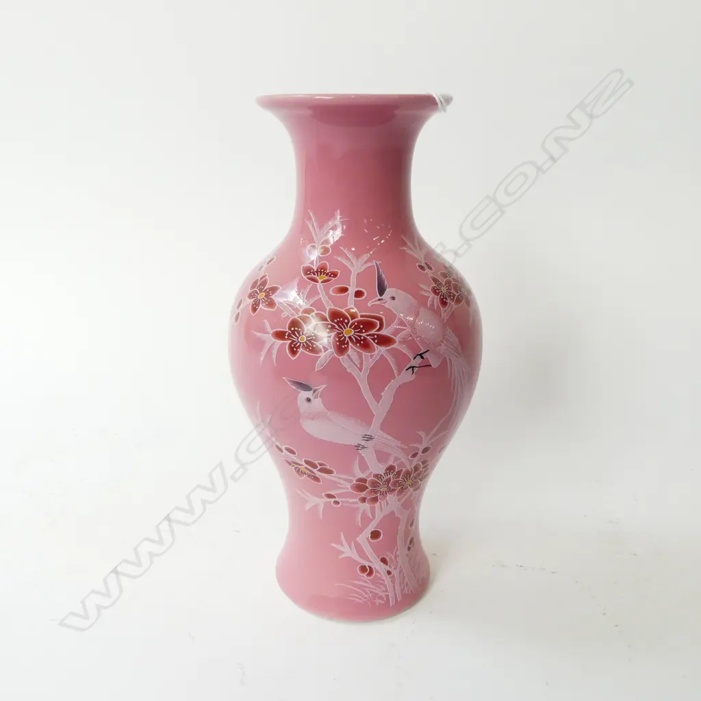 Chinese red glaze bottle with plum blossoms and longevity birds H.225mm. Image 1++