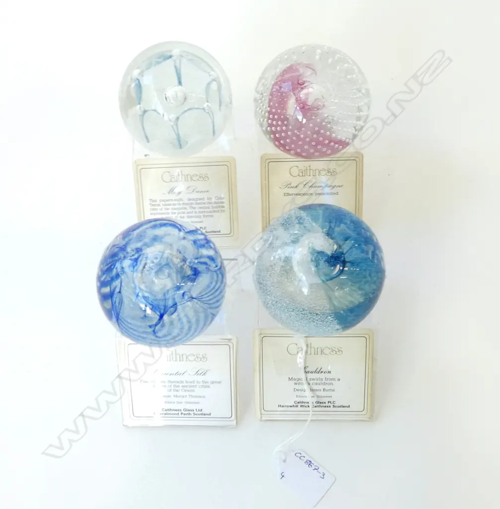 4 CAITHNESS GLASS PAPERWEIGHTS; ORIENTAL SILK, PINK CHAMPAGNE, CAULDRON, MAY DANCE Image 1++