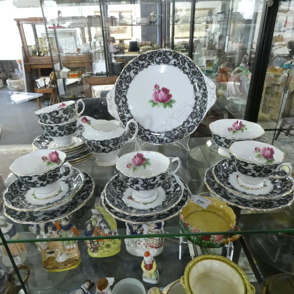 ROYAL ALBERT 'SENORITA' TEA CHINA; 5 TRIOS, MILK & SUGAR, CAKE PLATE Dia.230mm etc Image 1++
