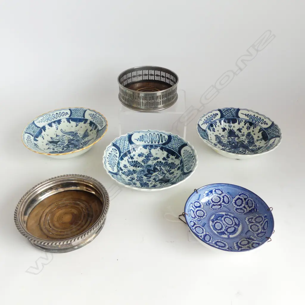 2 EP WINE COASTERS, 3 DELFT BOWLS 180mm dia, ANTIQUE B/W SAUCER Image 1++