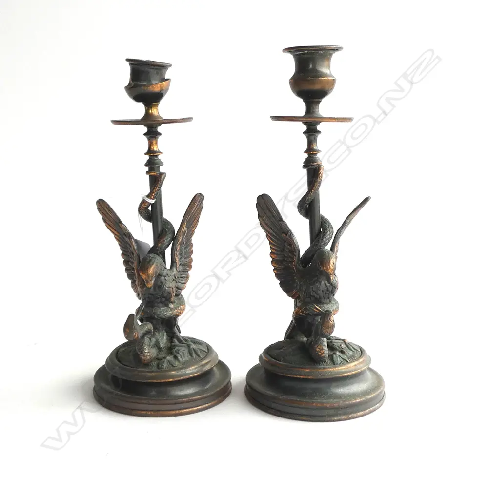 PR BRONZE-LOOK CAST SERPENT & EAGLE CANDLESTICKS Image 1++