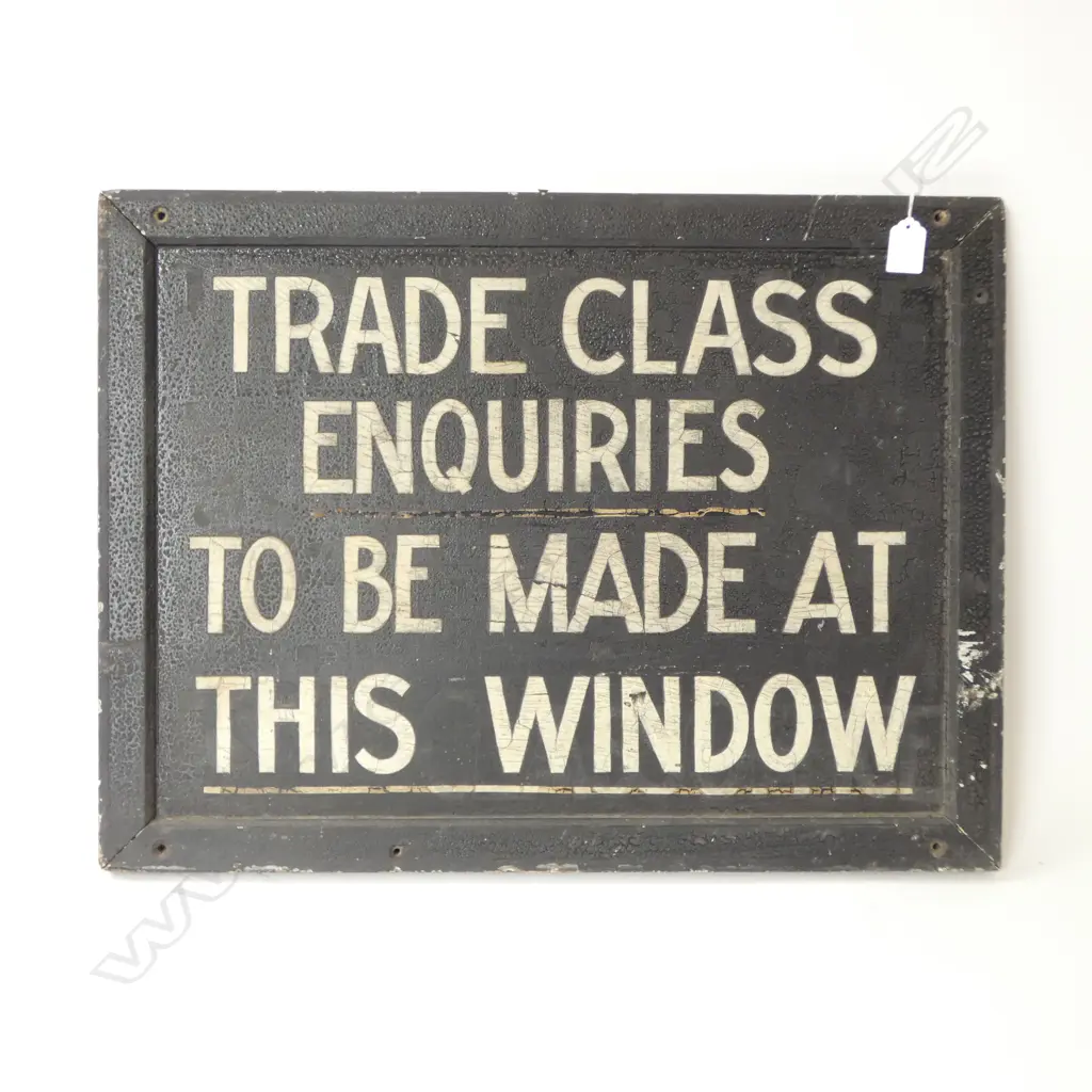 VINTAGE SIGN 'TRADE CLASS ENQUIRIES TO BE MADE AT THIS WINDOW' 460x615mm Image 1++