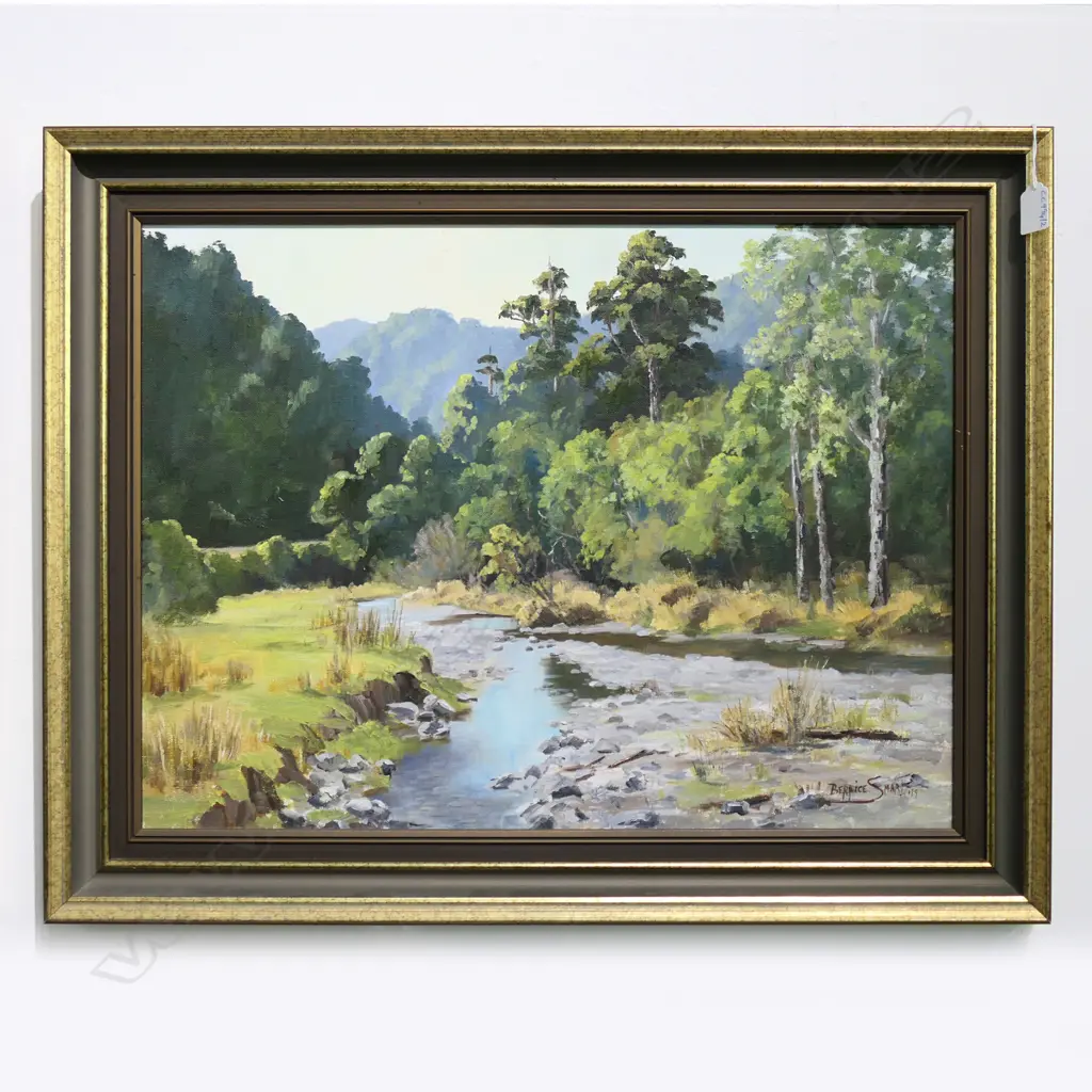 BERNICE SMART 'MAUNGAKOTUKUTUKU STREAM' OIL ON BOARD 1979 440x595mm Image 1++