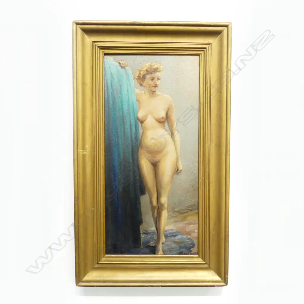 H. BORGUET, NUDE STUDY, OIL ON BOARD, 590x270mm Image 1++
