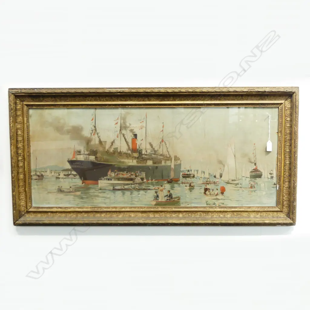 ANTIQUE W. WRIGHT PRINT, WWI SOLDIER SHIP 350x870mm Image 1++