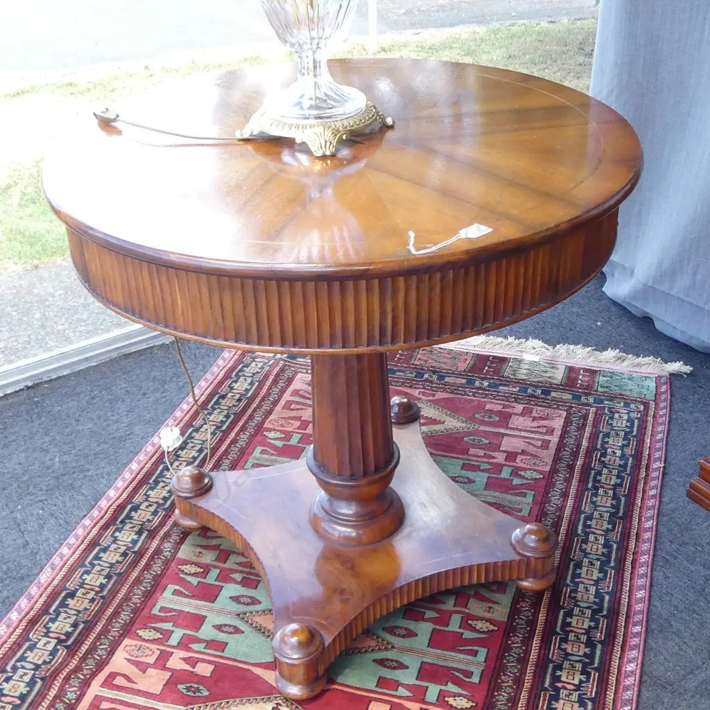QUALITY PEDESTAL DRUM TABLE w. 2 FRIEZE DRAWERS H.770mm, 820mm dia Image 1++