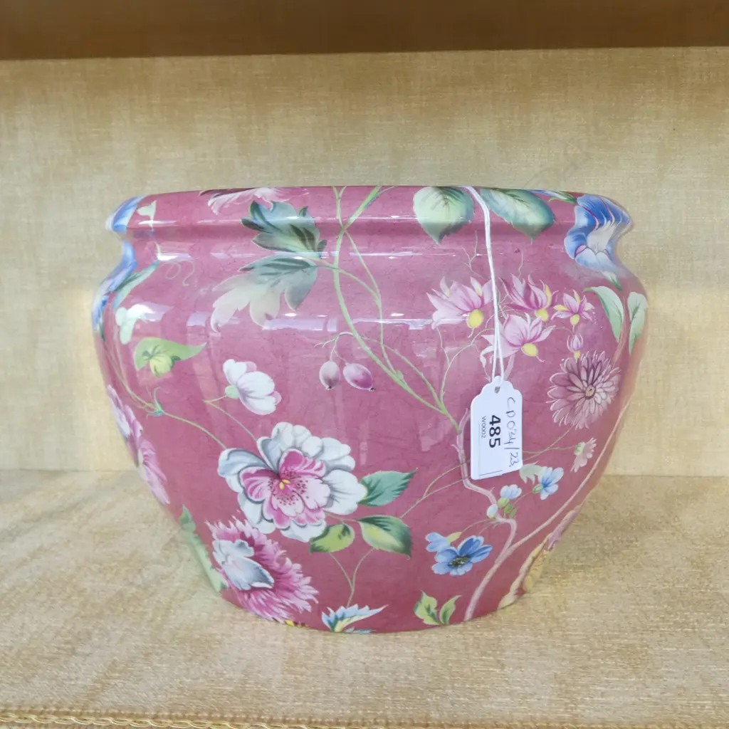 MODERN ITALIAN PINK FLORAL JARDINIERE 270mm dia Image 1++