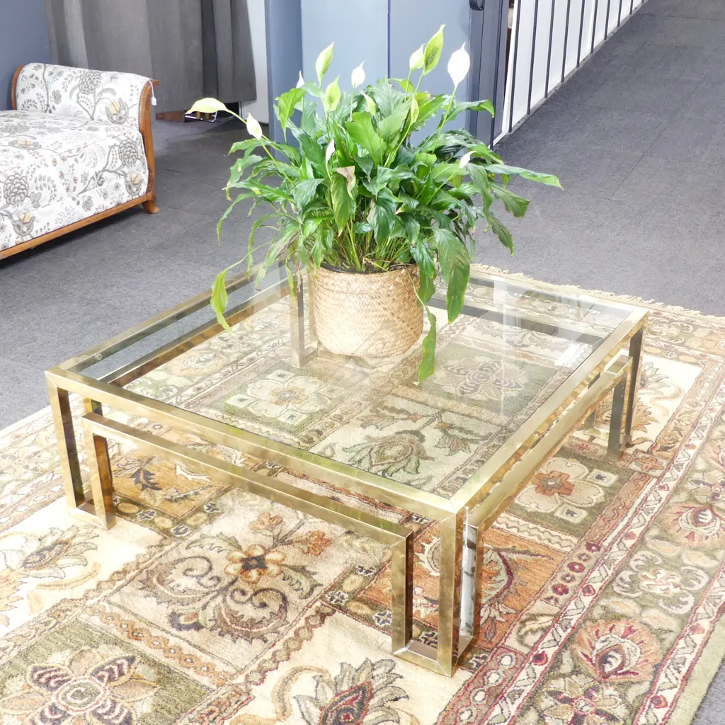 MODERN DESIGN METAL GLASS TOP COFFEE TABLE 1065x1065mm Image 1++