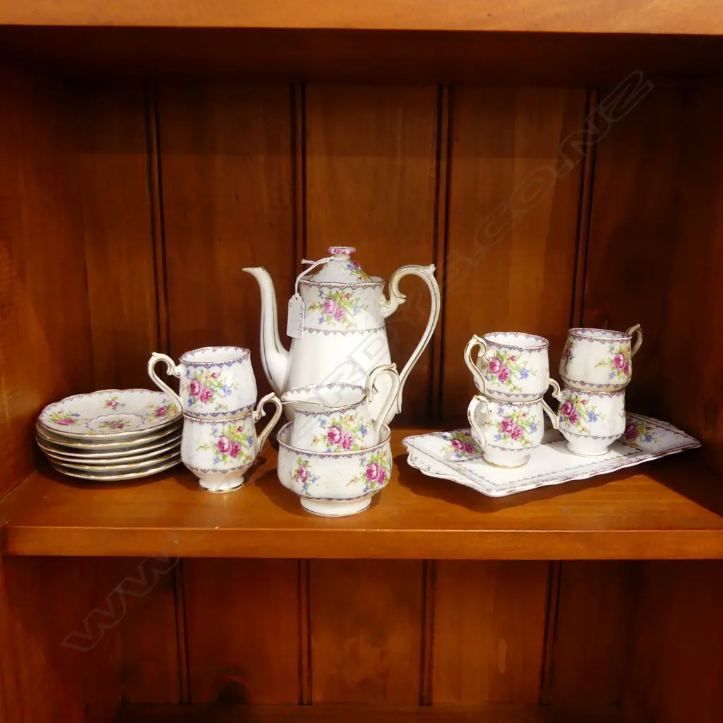 16 PCE ROYAL ALBERT 'PETIT POINT' COFFEE SET; PLATE w. HAIRLINE Image 1++