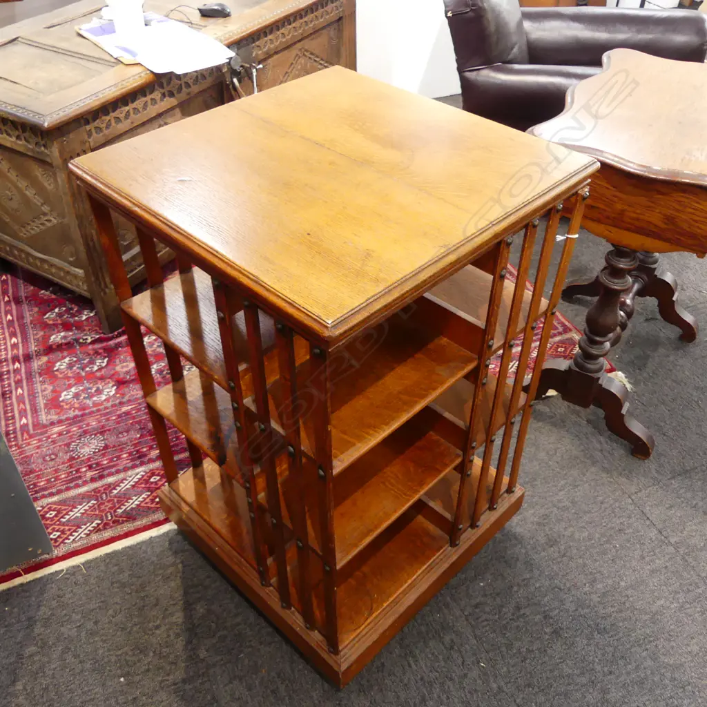 REVOLVING OAK BOOKSHELF ON CASTERS 530x530x885mm Image 1++