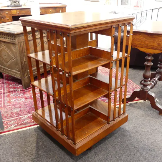 REVOLVING OAK BOOKSHELF ON CASTERS 530x530x885mm