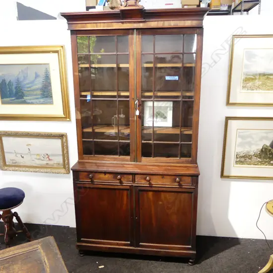 ANTIQUE MAHOGANY BOOKCASE CABINET 1070x440x2080mm glass cracked