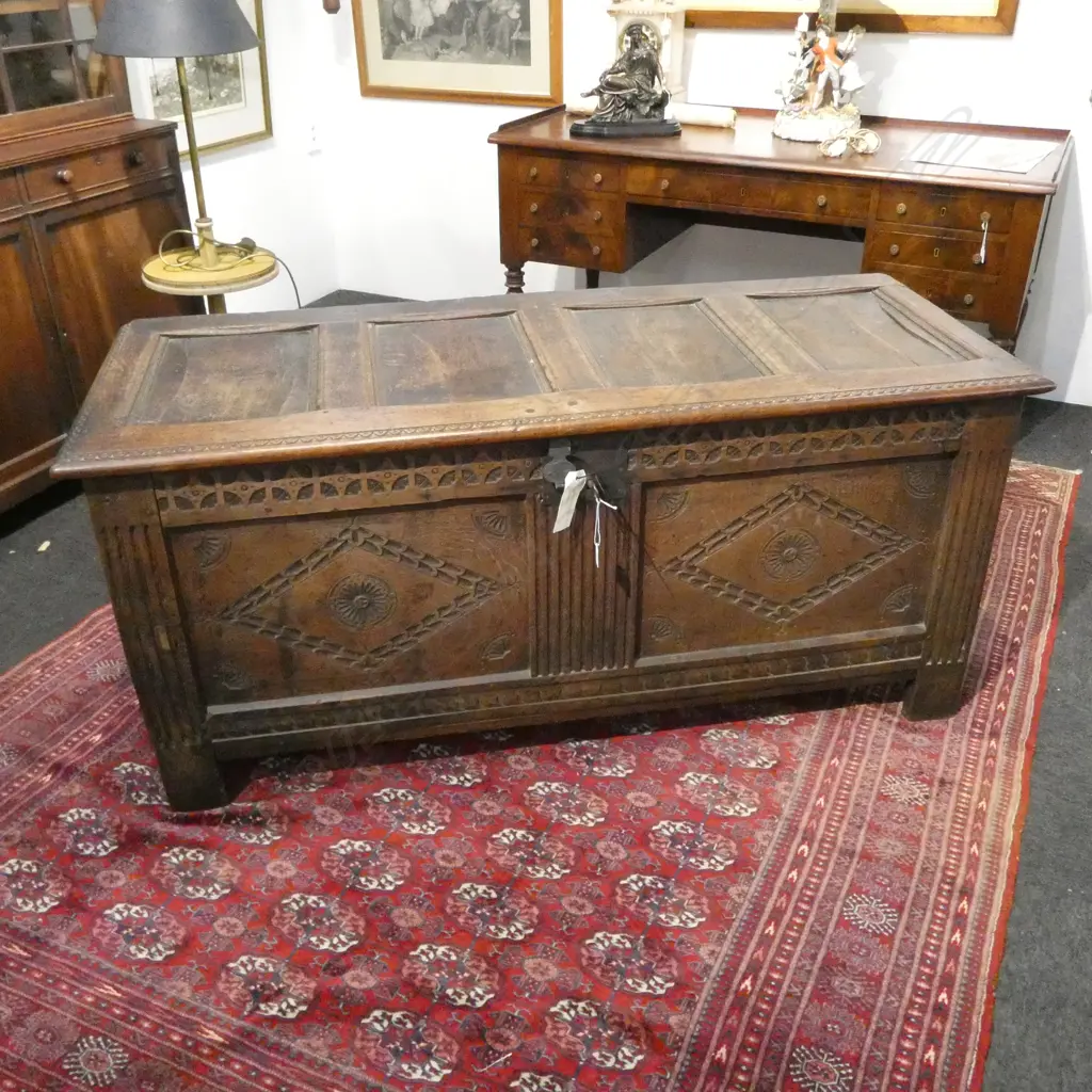 ANTIQUE WOODEN COFFER 1470x590x670mm splits to top panels Image 1++