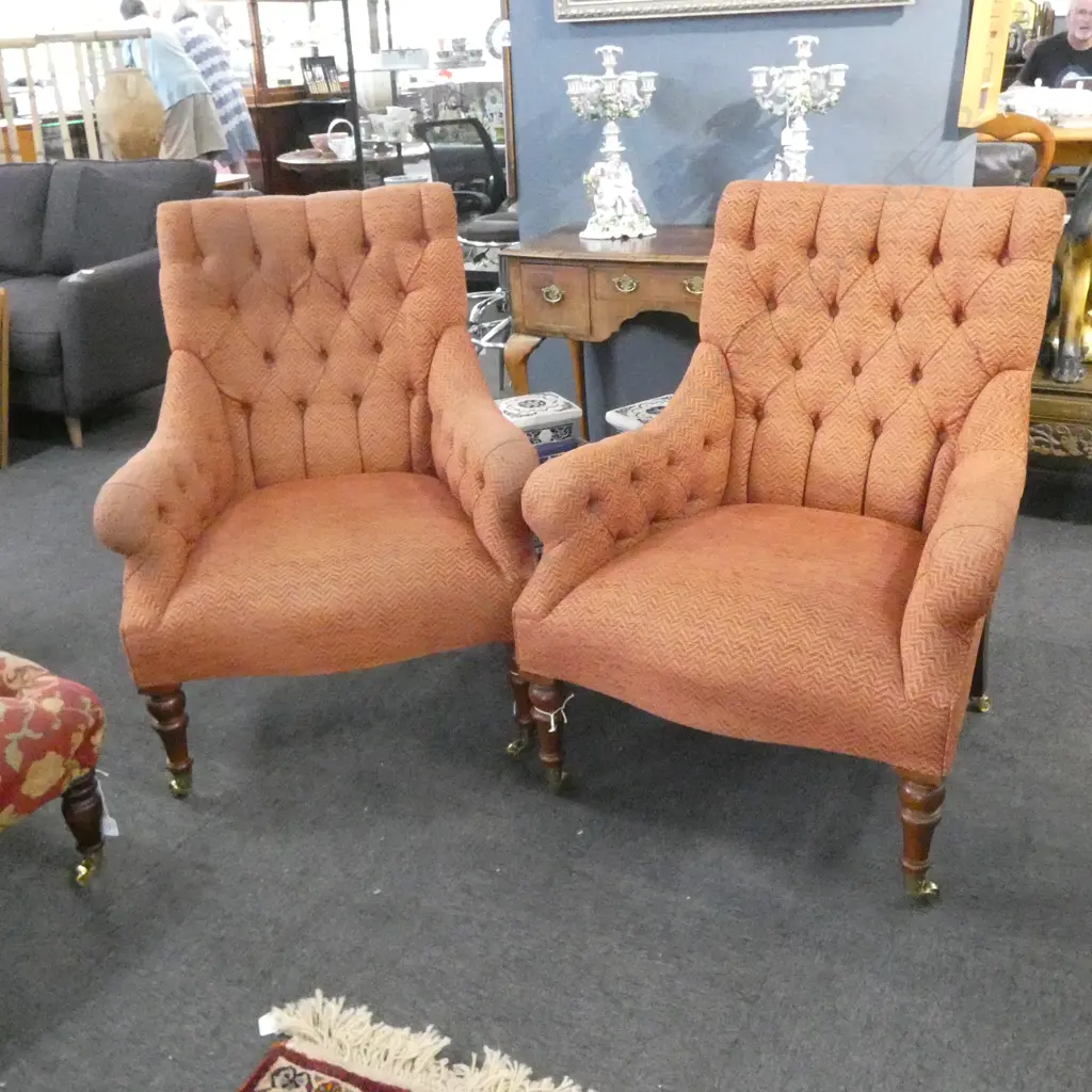 PR BUTTON BACK VICTORIAN STYLE ARMCHAIRS  Image 1++