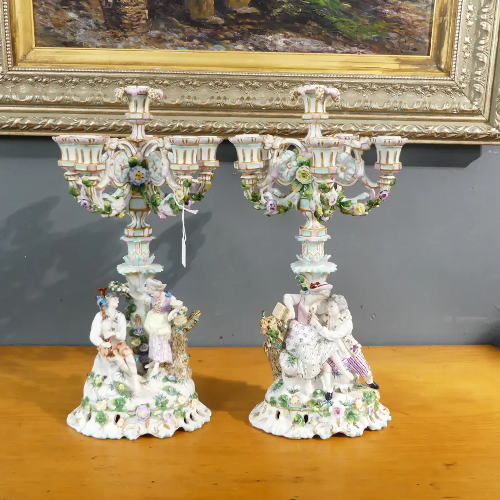PR ANTIQUE MEISSEN PORCELAIN CANDLESTICKS H.460mm minor losses Image 1++