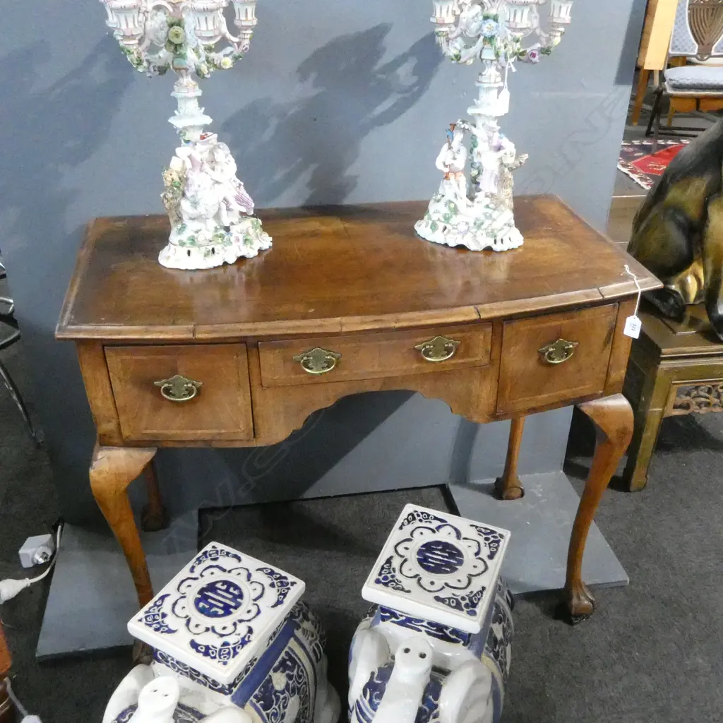LATE 19C GEORGIAN STYLE 3 DRAWER WALNUT SIDE TABLE W920mm X H 730mm requires some attention Image 1++