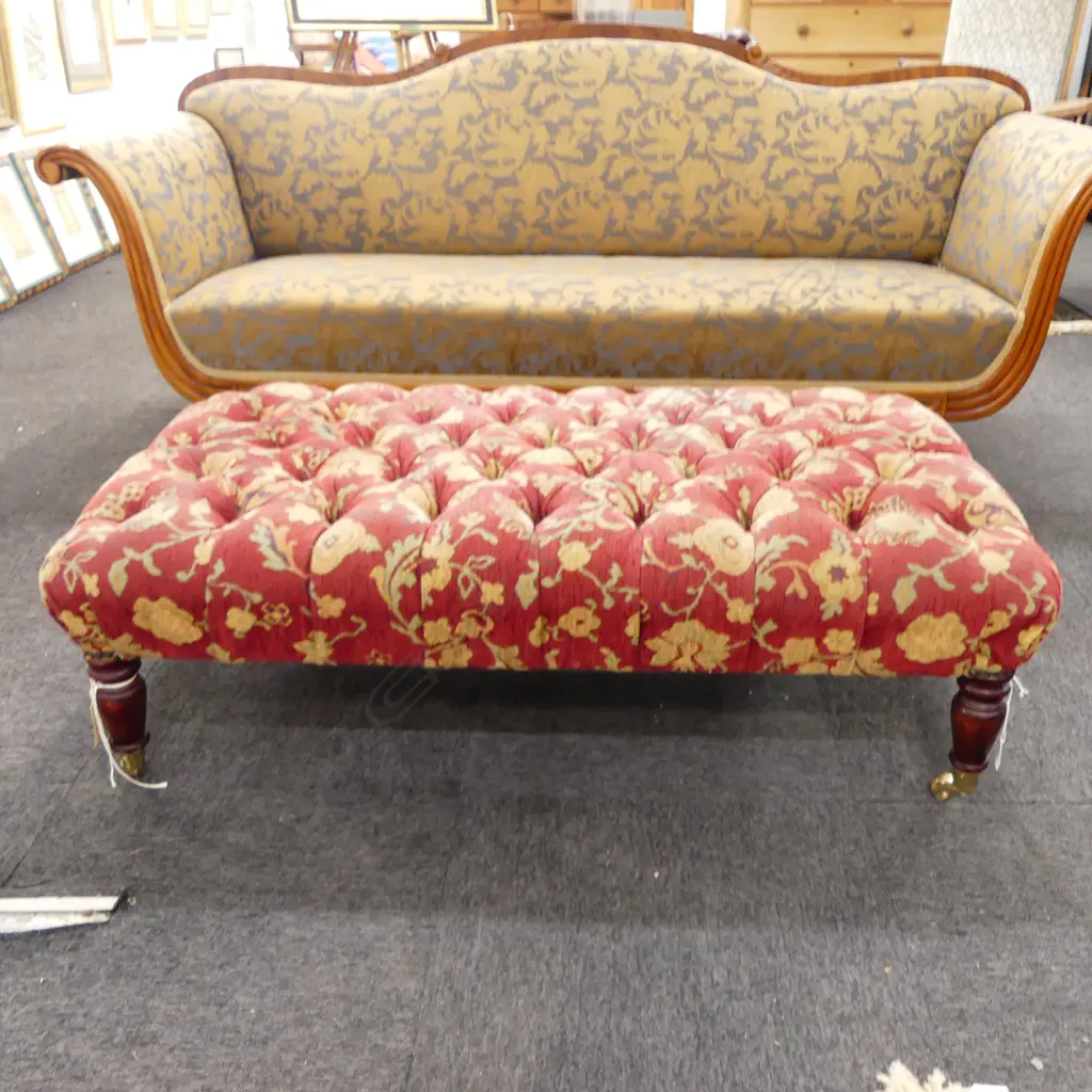 VICTORIAN STYLE UPHOLSTERED BUTTONED OTTOMAN L.1150mm Image 1++