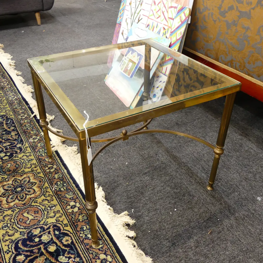 BRASS SIDE TABLE, GLASS TOP 465x465x410mm Image 1++