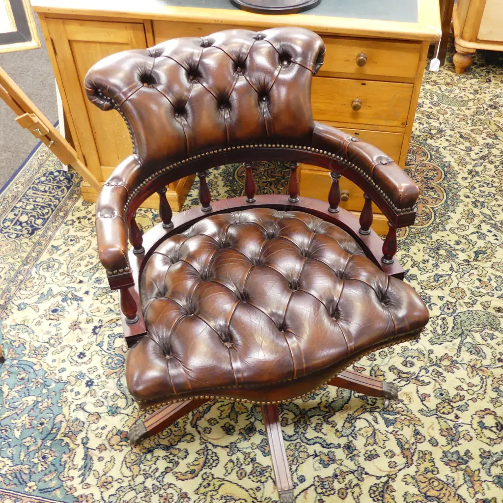 LEATHER BUTTONED BACK DESK CHAIR Image 1++