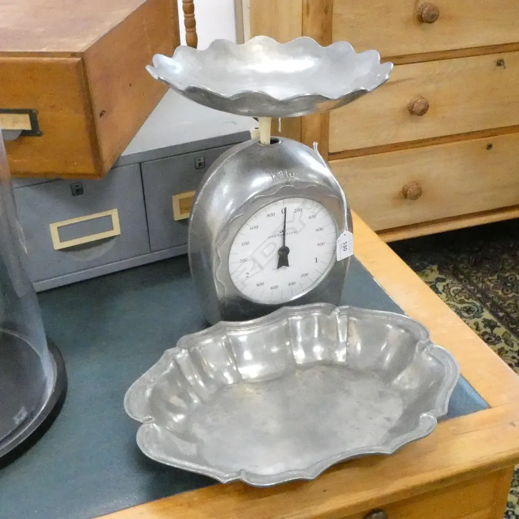 COSI TABELLINI ITALIAN PEWTER KITCHEN SCALES H.320mm + DISH W.340mm Image 1++