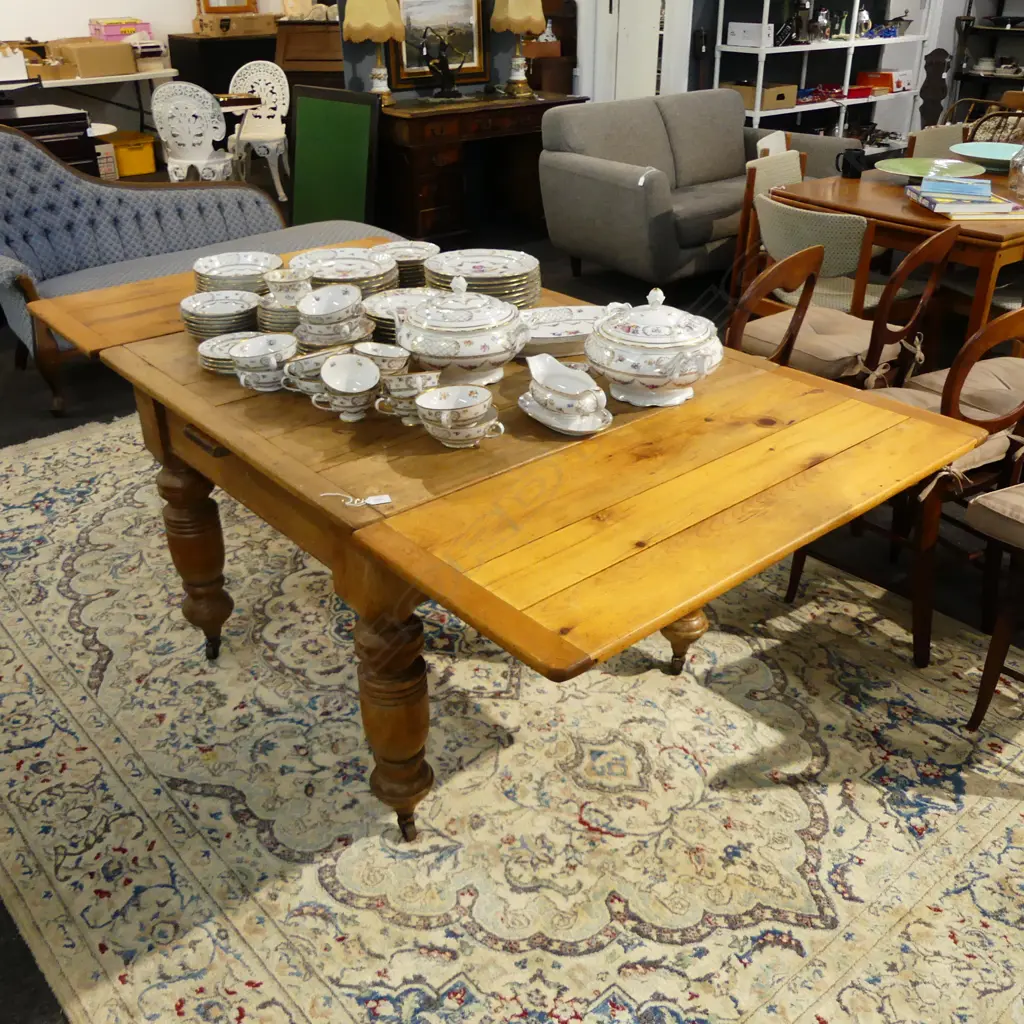 ANTIQUE COUNTRY PLANK PINE DRAWER LEAF EXTENSION DINING TABLE 1850 x 990 x 750mm Image 1++