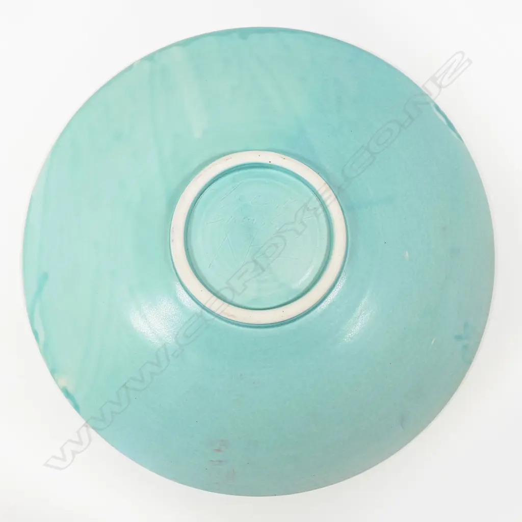 KEUM SUN LEE/SANG SOOL SHIM LG FOOTED BOWL, TEAL, SIGNED TO BASE, DIA.380mm Image 1++
