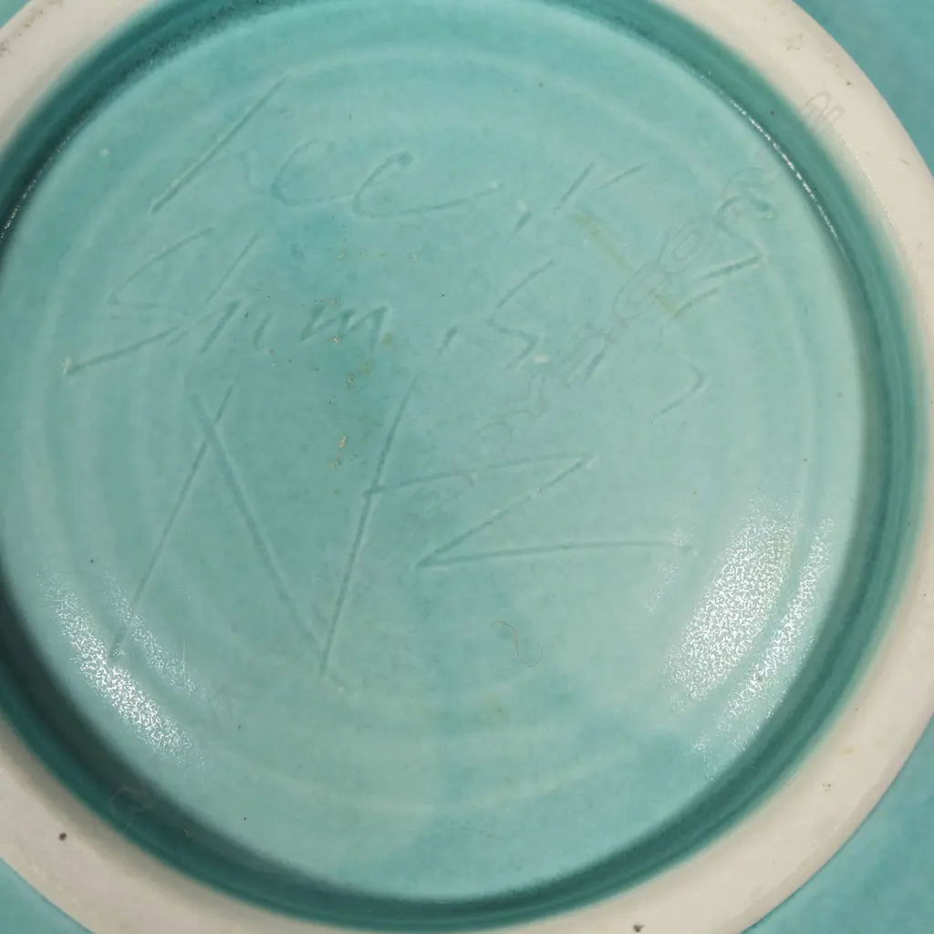 KEUM SUN LEE/SANG SOOL SHIM LG FOOTED BOWL, TEAL, SIGNED TO BASE, DIA.380mm Image 1++