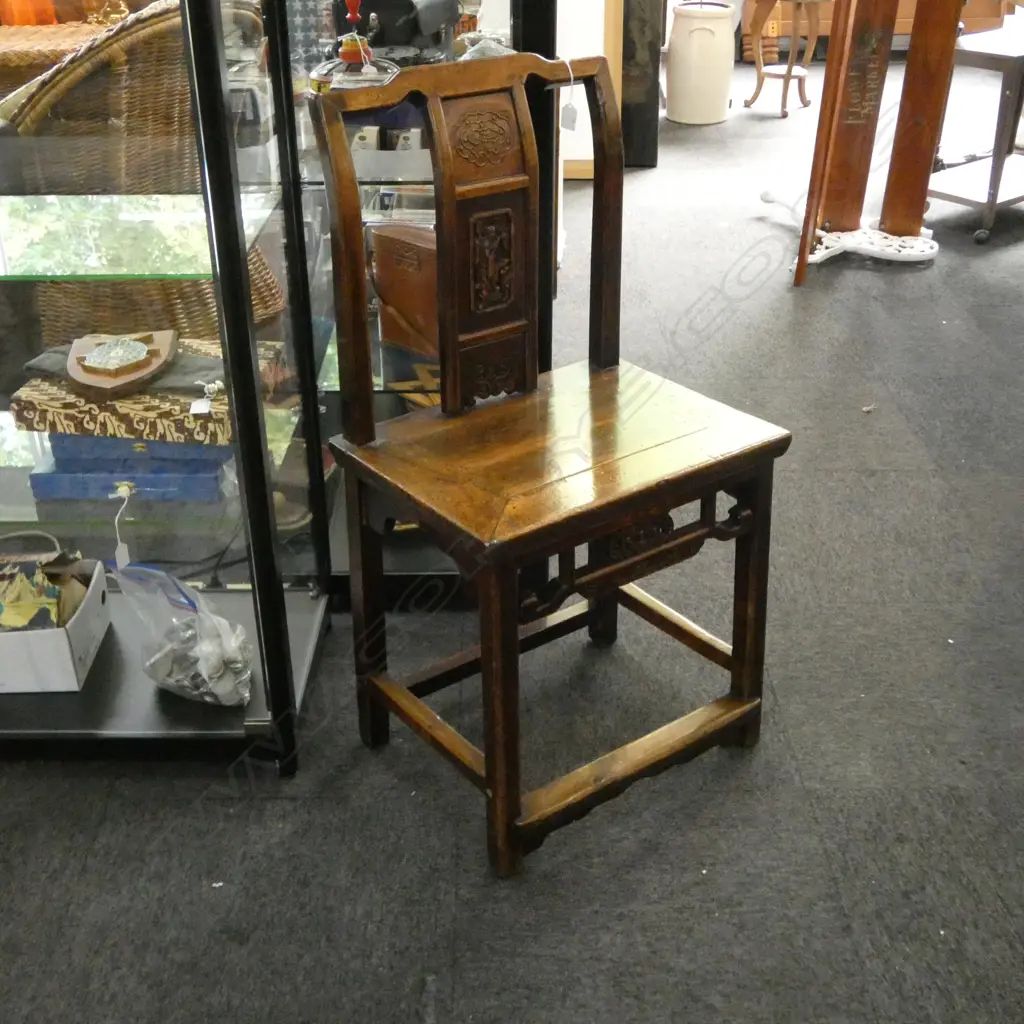 OLD CHINESE CARVED BACK & FRIEZE CHAIR Image 1++