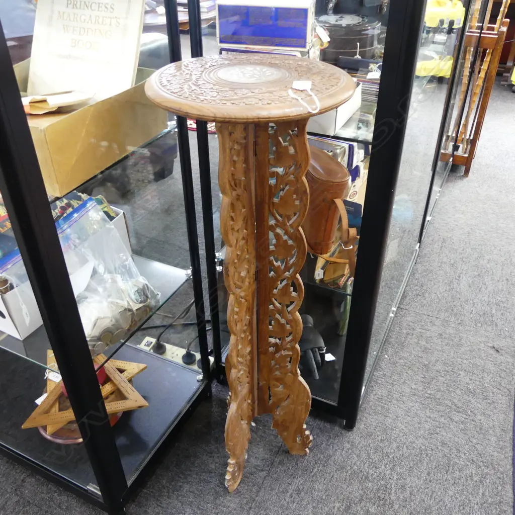 CARVED WOODEN ORIENTAL TALL SIDE TABLE H.890mm Image 1++