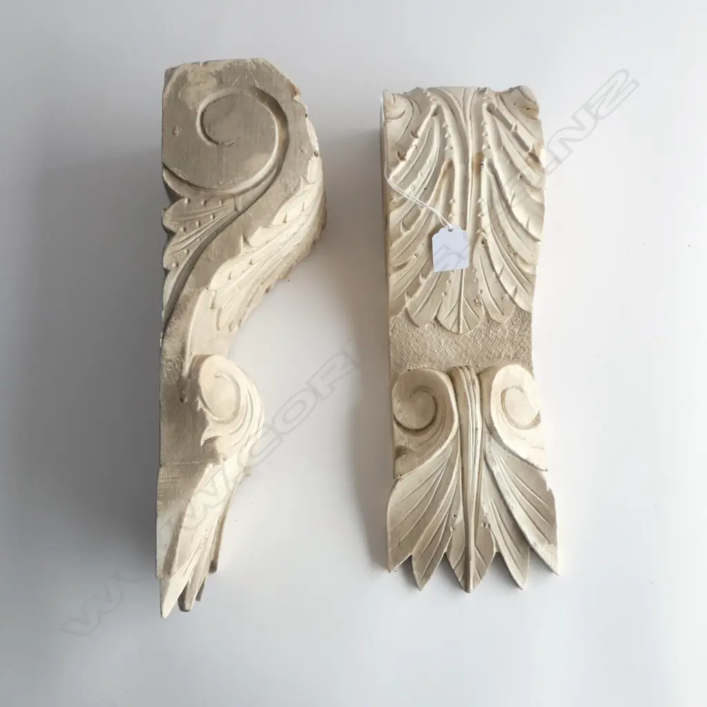 PR ANTIQUE CARVED WOODEN WHITE PAINTED CORBELS H.360mm Image 1++