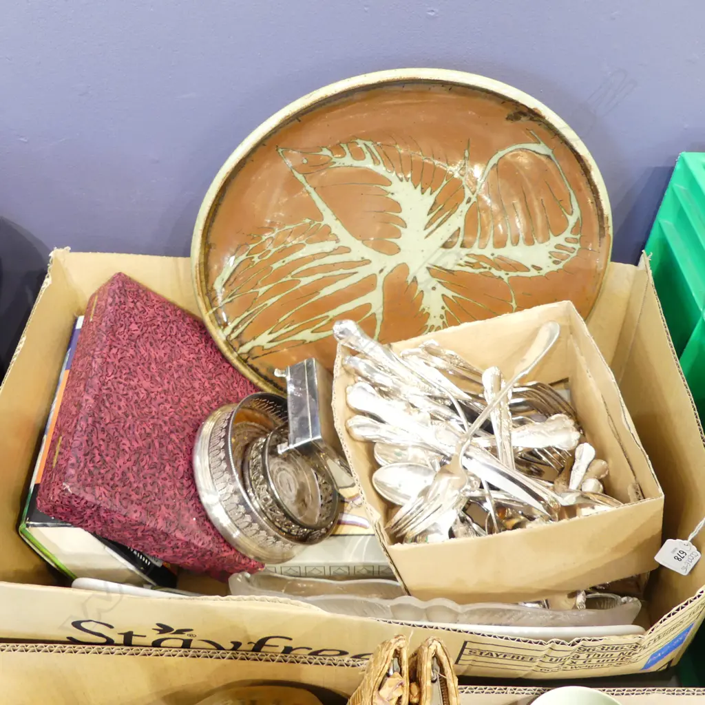 ASST KITCHENALIA; KNIFE SHARPENING SET, KINGS HEAD EP CUTLERY,  ASST EP, NZ POTTERY CHARGER, etc Image 1++