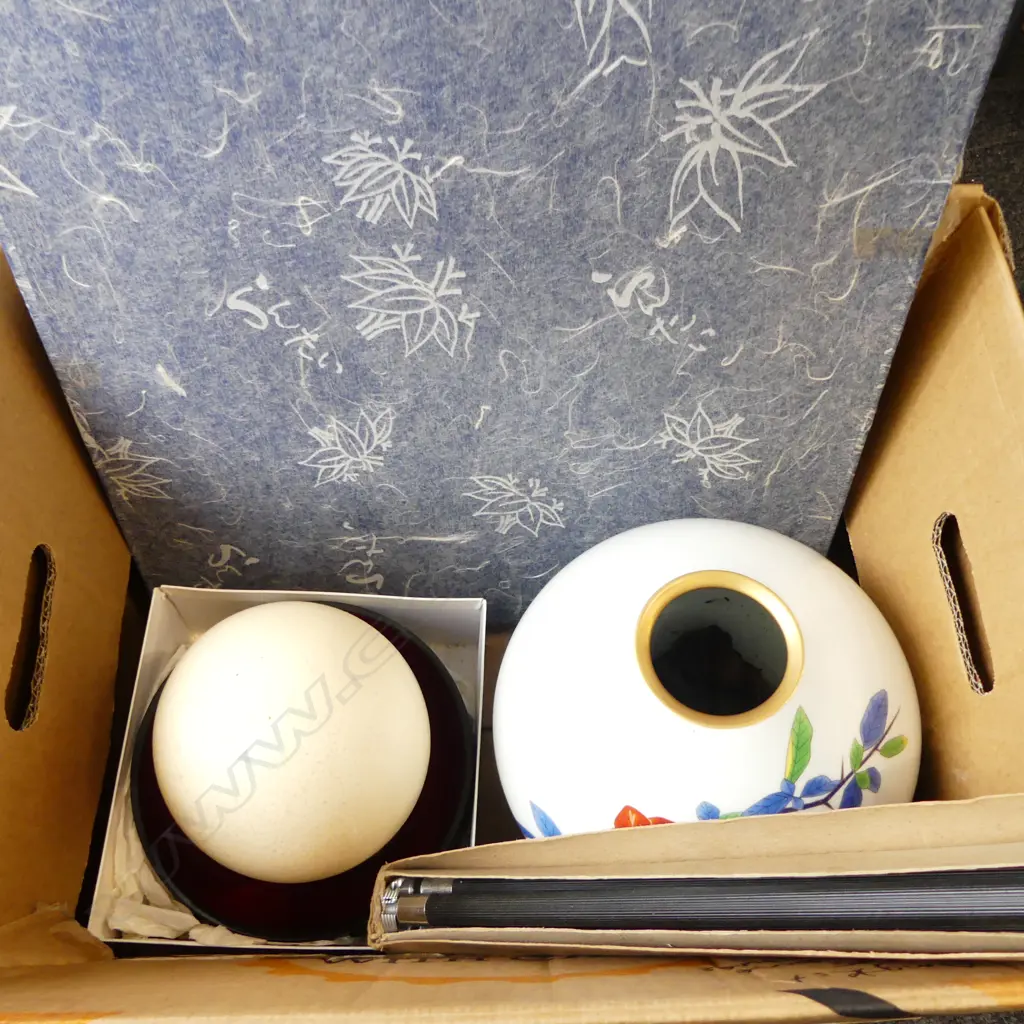 ASST LACQUER, JAPANESE VASE, TRIPOD, OSTRICH EGG etc Image 1++